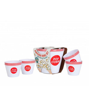 5 Piece Classic Red Stripe Rim Popcorn Bucket Set