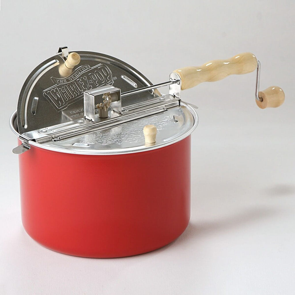 Barn Red Aluminum Whirley Pop with Metal Gears - CornPopper.ca