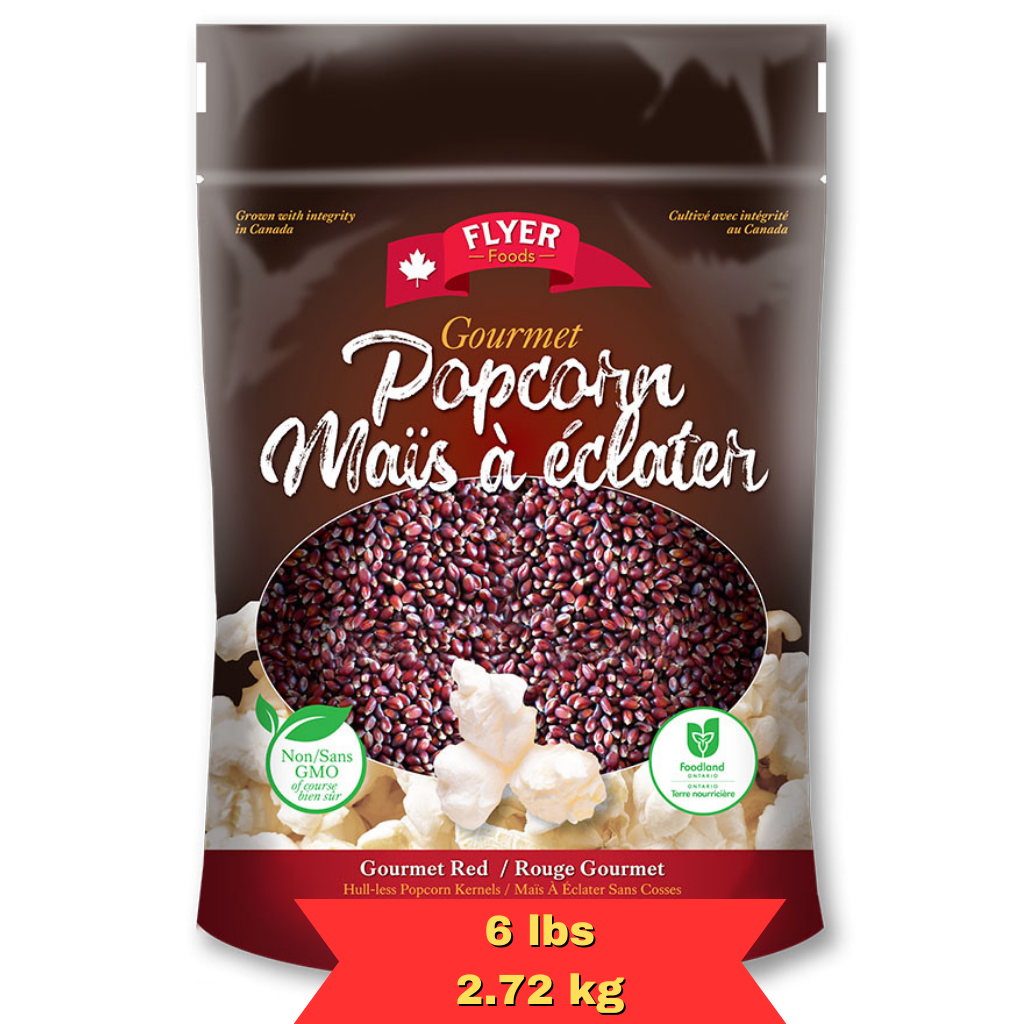 Gourmet Red Hulless Popcorn Kernels - 6 lbs - CornPopper.ca